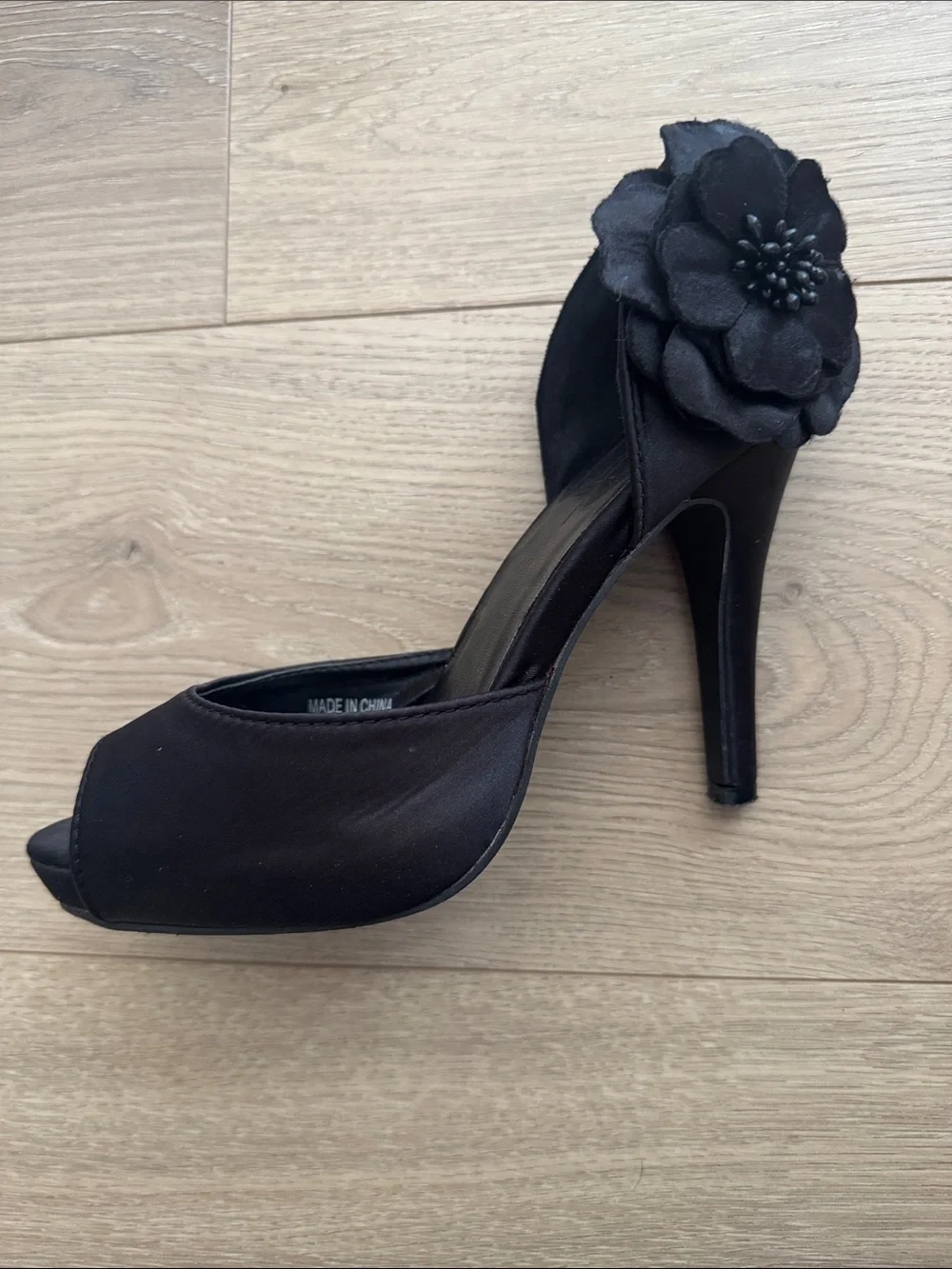 Forever 21 Black Floral Peep-Toe Stiletto Heels